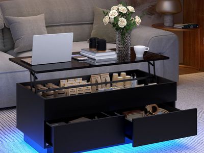 Modern Black Lift-Top Coffee Table with Storage, LED Lights, and Drawers - 220lbs Weight Limit /fully assembled