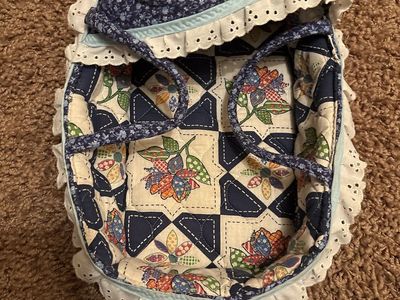 Quilted Fabric Doll Moses Basket Carrier with Floral Patchwork Design