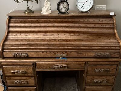 Vintage Solid Oak Roll Top Desk