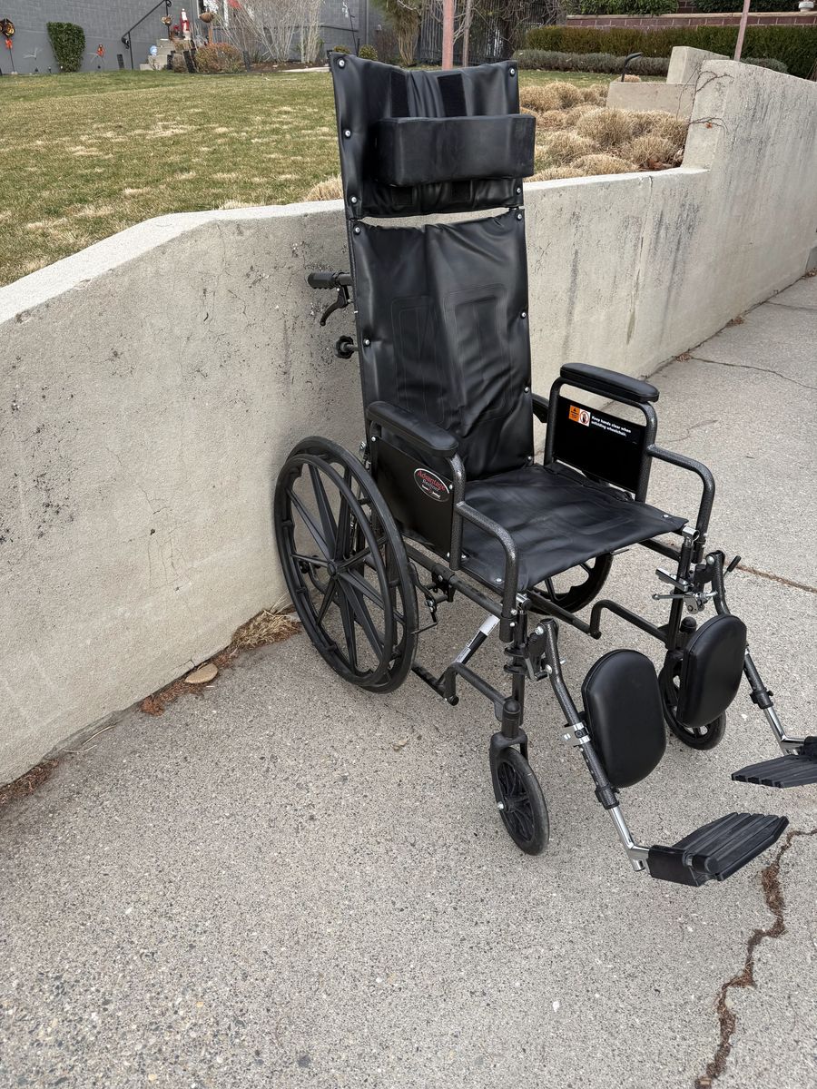 Wheelchair with Elevating Leg Rests & Headrest - Black, Used