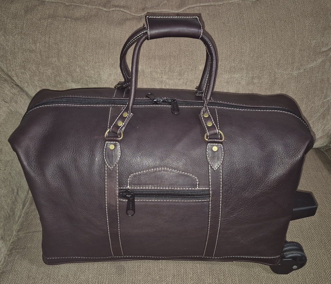 Premium Colombian Full-Grain Leather Rolling Duffel Bag Travel Duffle Overnight Telescoping Handle