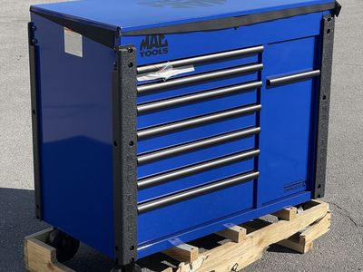 MAC TOOLS Vertical Power 7 Drawer Drop Top Cart 49” Blue UC4925VPD-BL