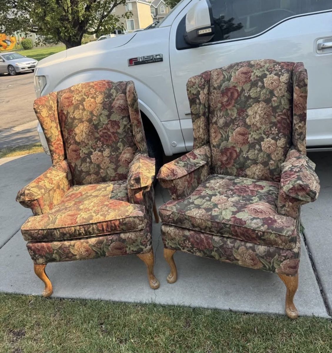 Vintage Floral Wingback Armchairs Set of 2