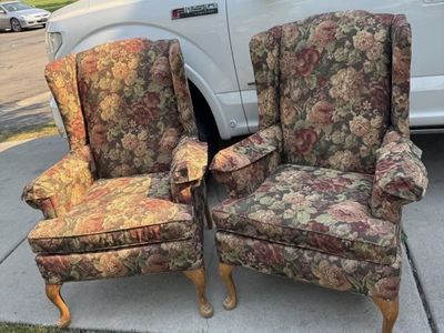 Vintage Floral Wingback Armchairs Set of 2