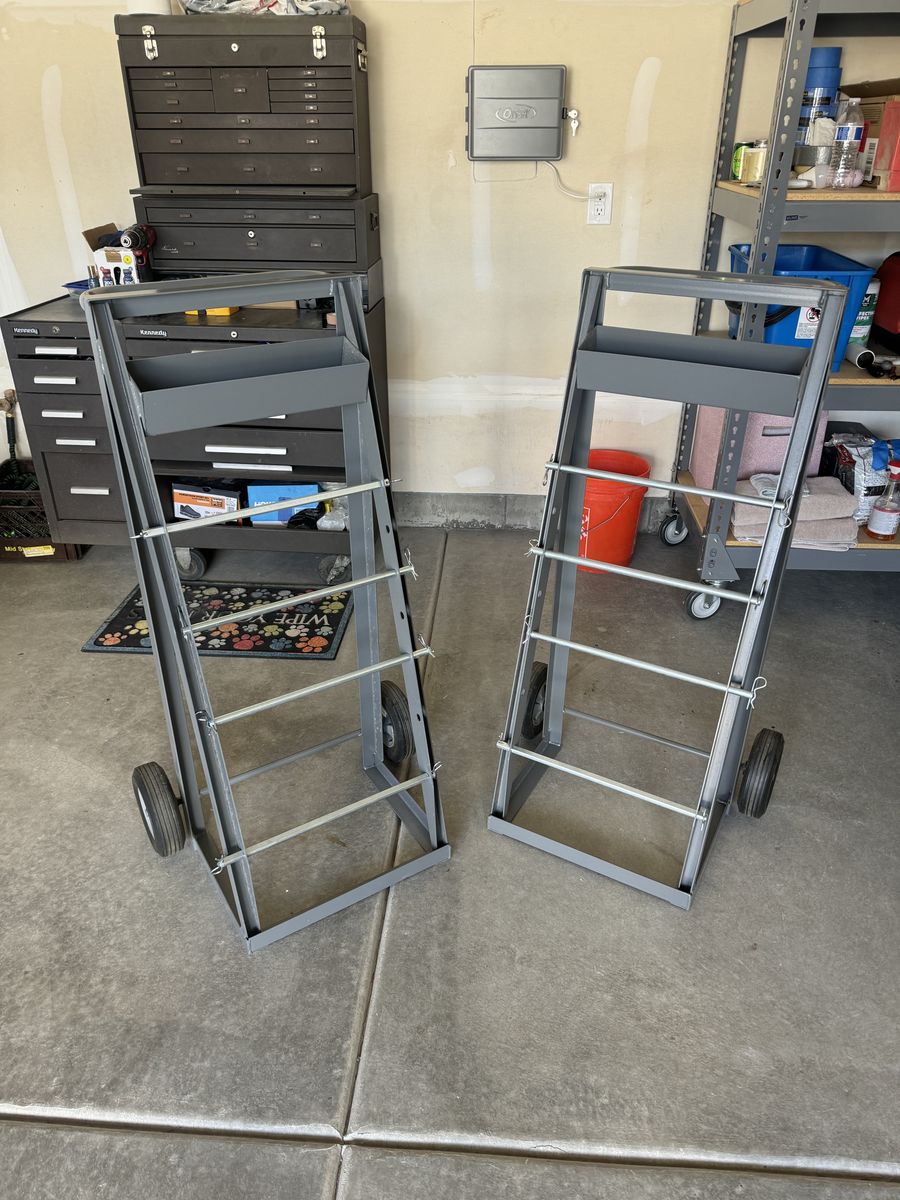 Set of 2 Heavy-Duty Grey Steel Panel Carts / Material Handling Hand Trucks