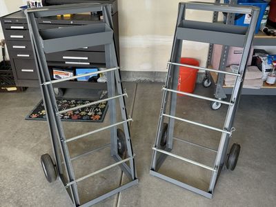 Set of 2 Heavy-Duty Grey Steel Panel Carts / Material Handling Hand Trucks