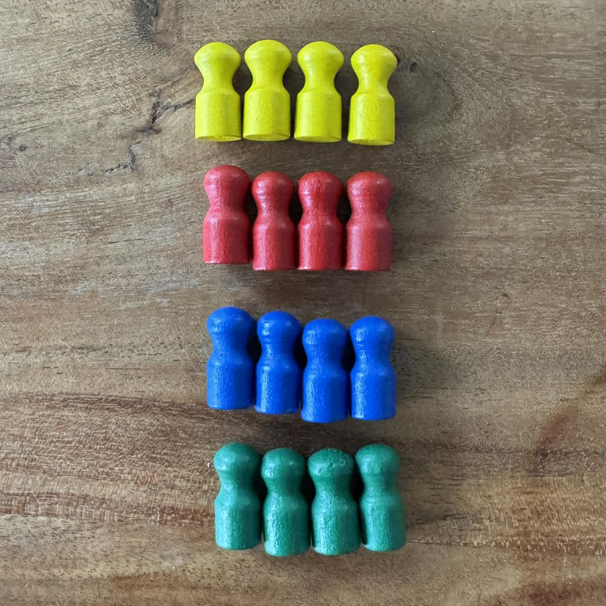 Wooden Game Pieces Pawns - Replacements - Green, Blue, Red, Yellow - Lot of 12