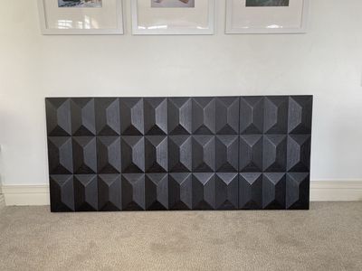 Geometric Dark Wood Wall Art Panel - 3D Textured Decor Queen headboard in black