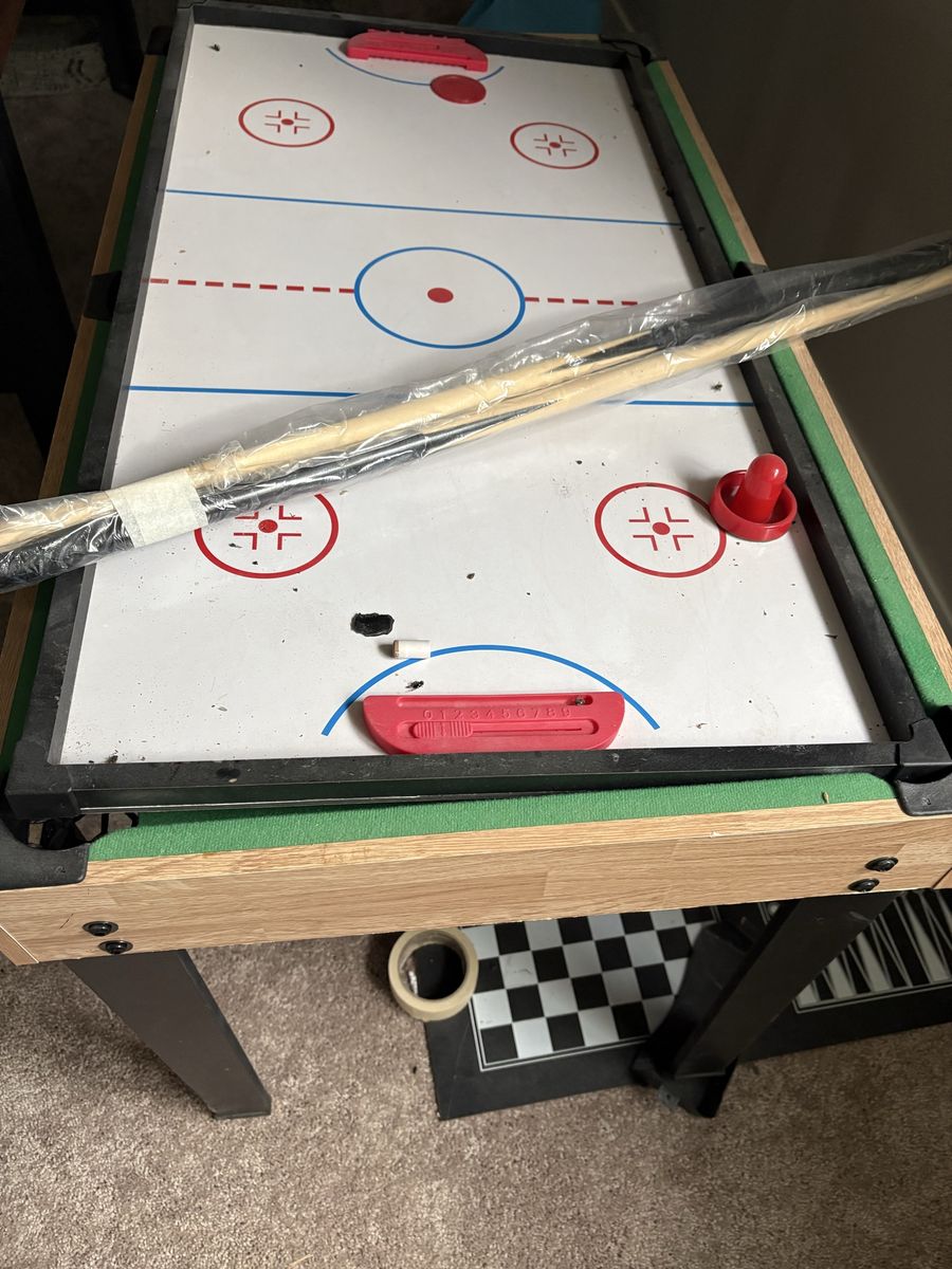 Multi-Game Tabletop with Air Hockey and Pool Cues