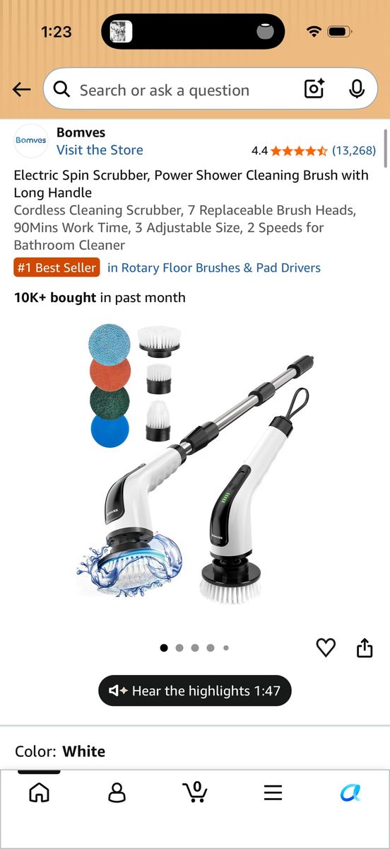 Cordless Electric Spin Scrubber w/ Extension Handle & 7 Brush Heads for Bathroom & Kitchen Cleaning