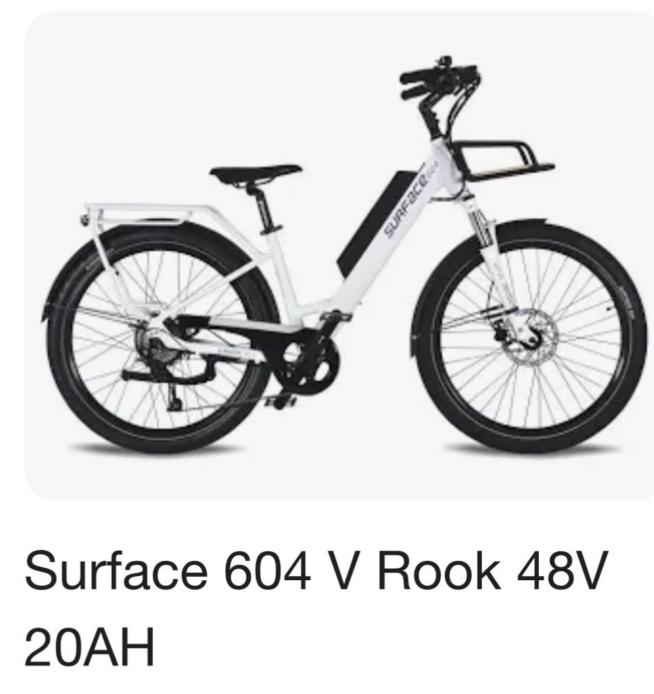 Surface 604 V Rook Electric Bicycle 48V 20AH White E-Bike with Racks