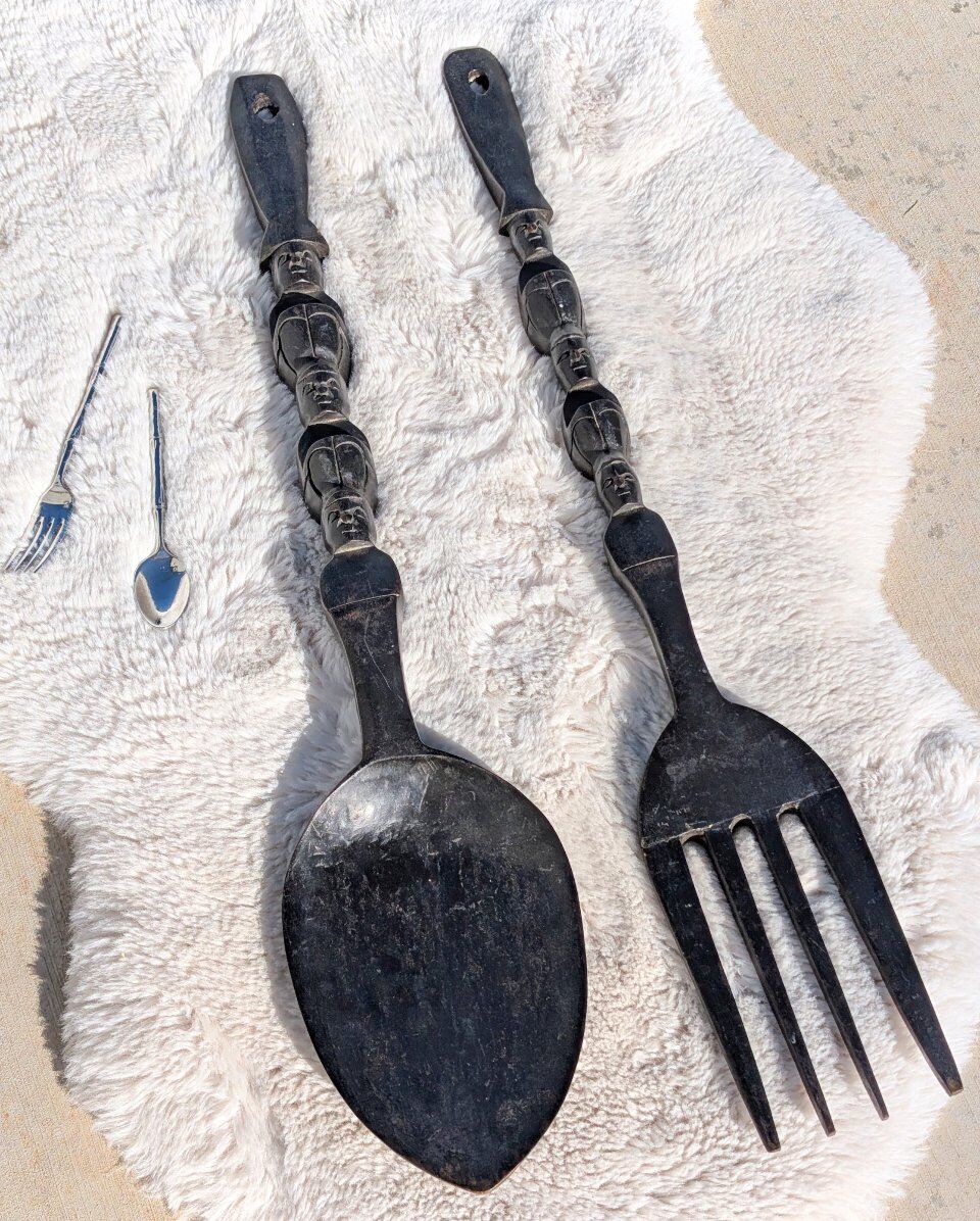 Vintage/Antique MCM Giant Wooden Fork and Spoon