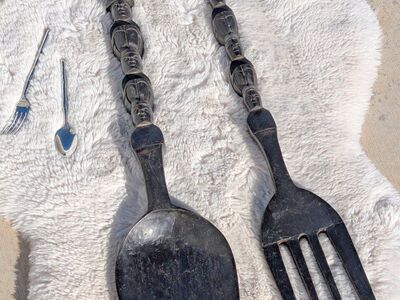 Vintage/Antique MCM Giant Wooden Fork and Spoon
