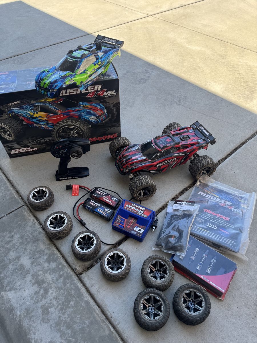 Traxxas Rustler 4X4 VXL RC Truck Bundle w/ Extra Parts, Batteries, and Charger - RTR