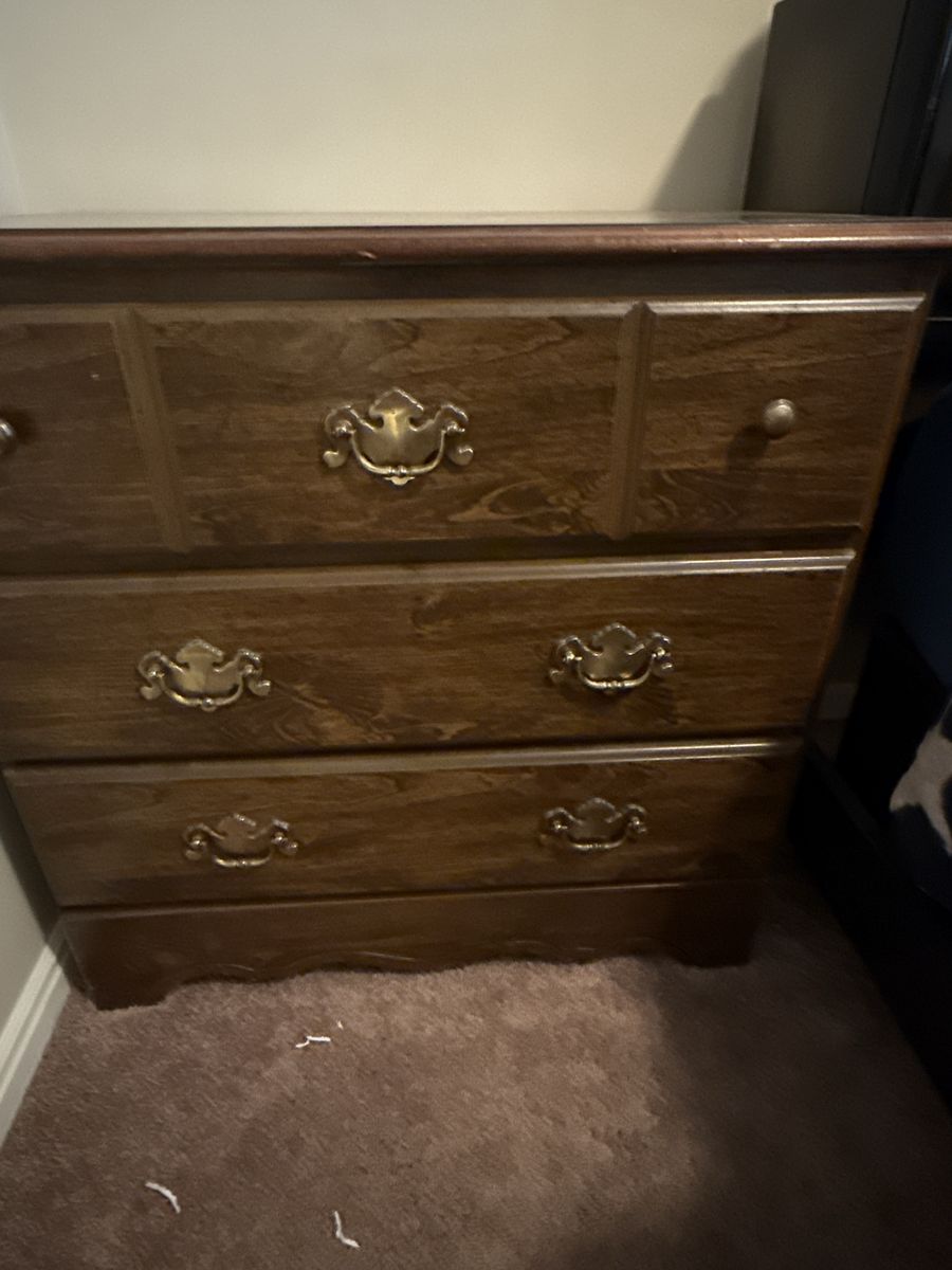 Vintage Dark Wood Dresser with Ornate Gold Handles - 6 Drawer Chest