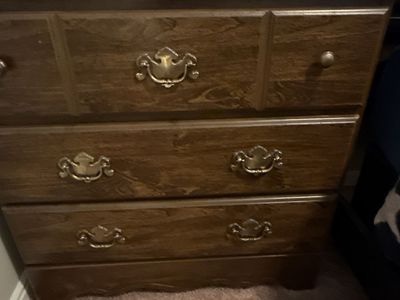 Vintage Dark Wood Dresser with Ornate Gold Handles - 6 Drawer Chest
