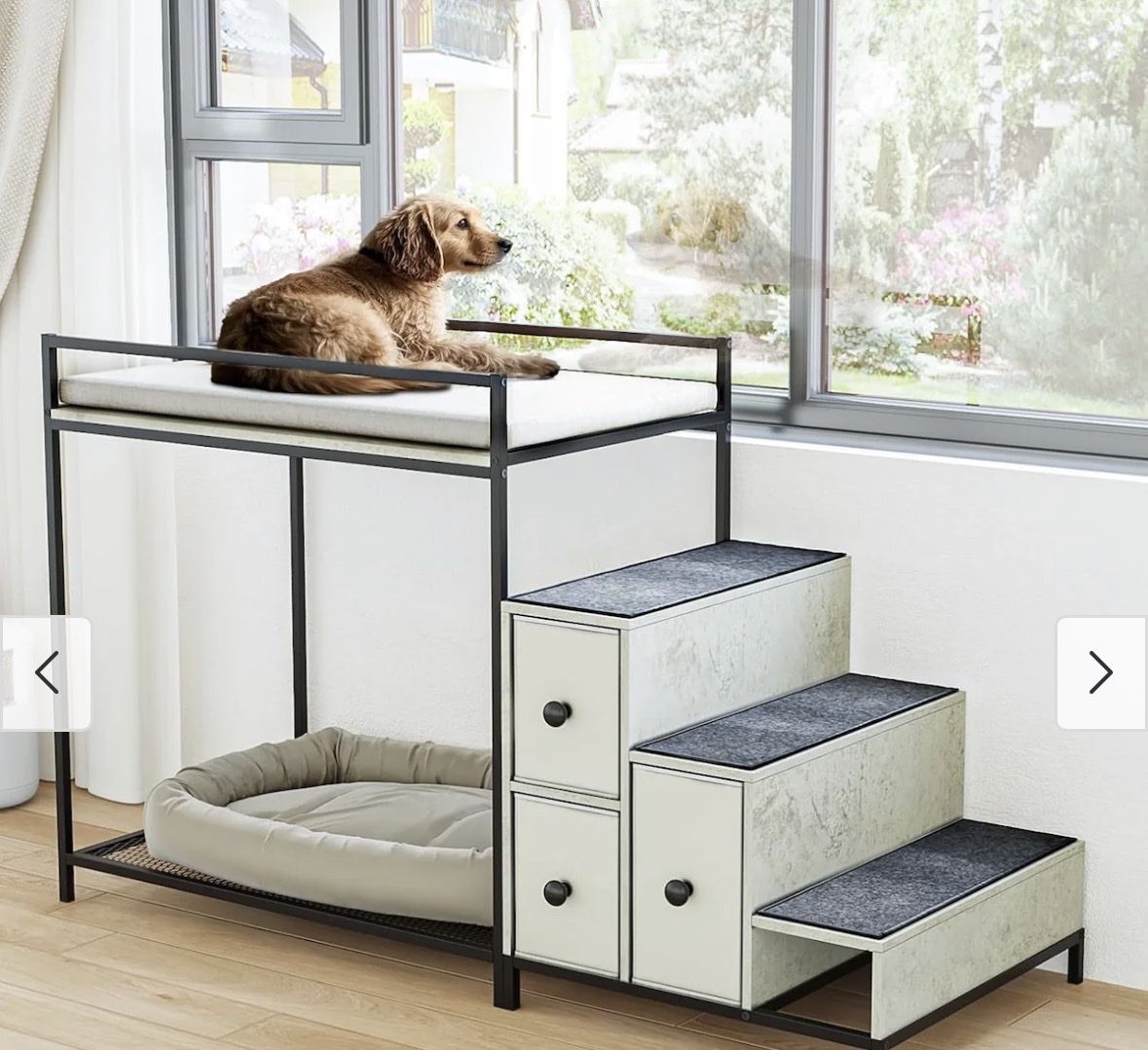 BOSSIN Multi-Level Pet Bunk Bed with Stairs and Storage Drawers Grey