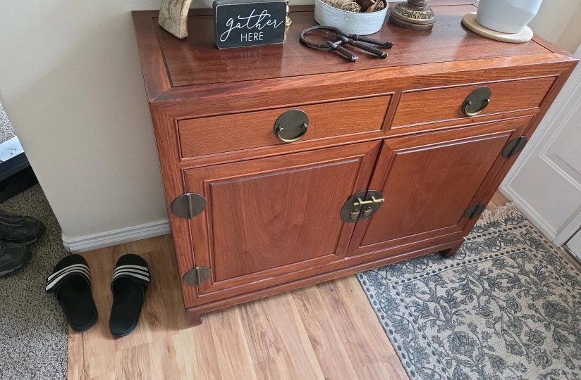 Vintage Oriental Style Wood Sideboard Cabinet w/ Drawers & Doors - Storage Chest