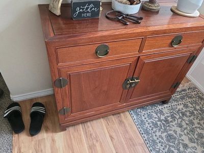 Vintage Oriental Style Wood Sideboard Cabinet w/ Drawers & Doors - Storage Chest
