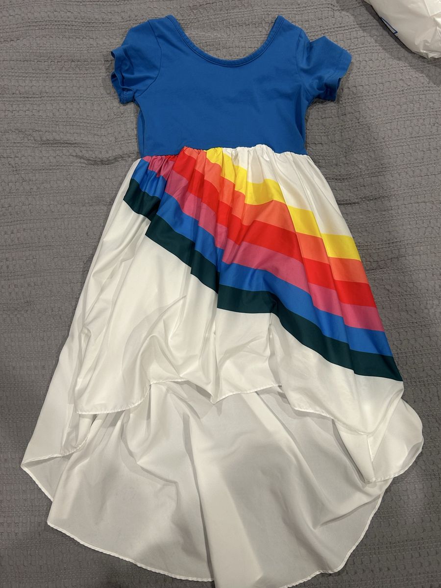 Girls' Dress Bundle: Rainbow High-Low, Plaid, Star Print, & Pink Stripe Dresses (Size 6-7)