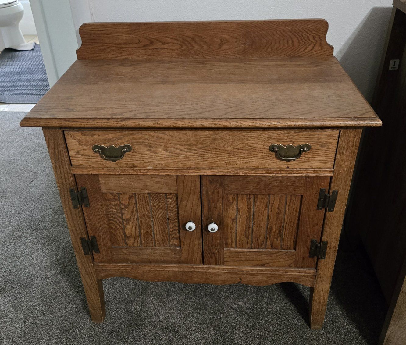 Antique Oak Washstand - Single Drawer, Double Cabinet, Classic Farmhouse Style