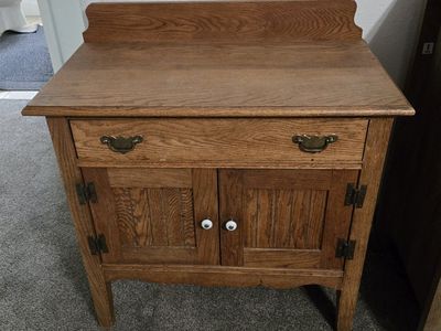 Antique Oak Washstand - Single Drawer, Double Cabinet, Classic Farmhouse Style