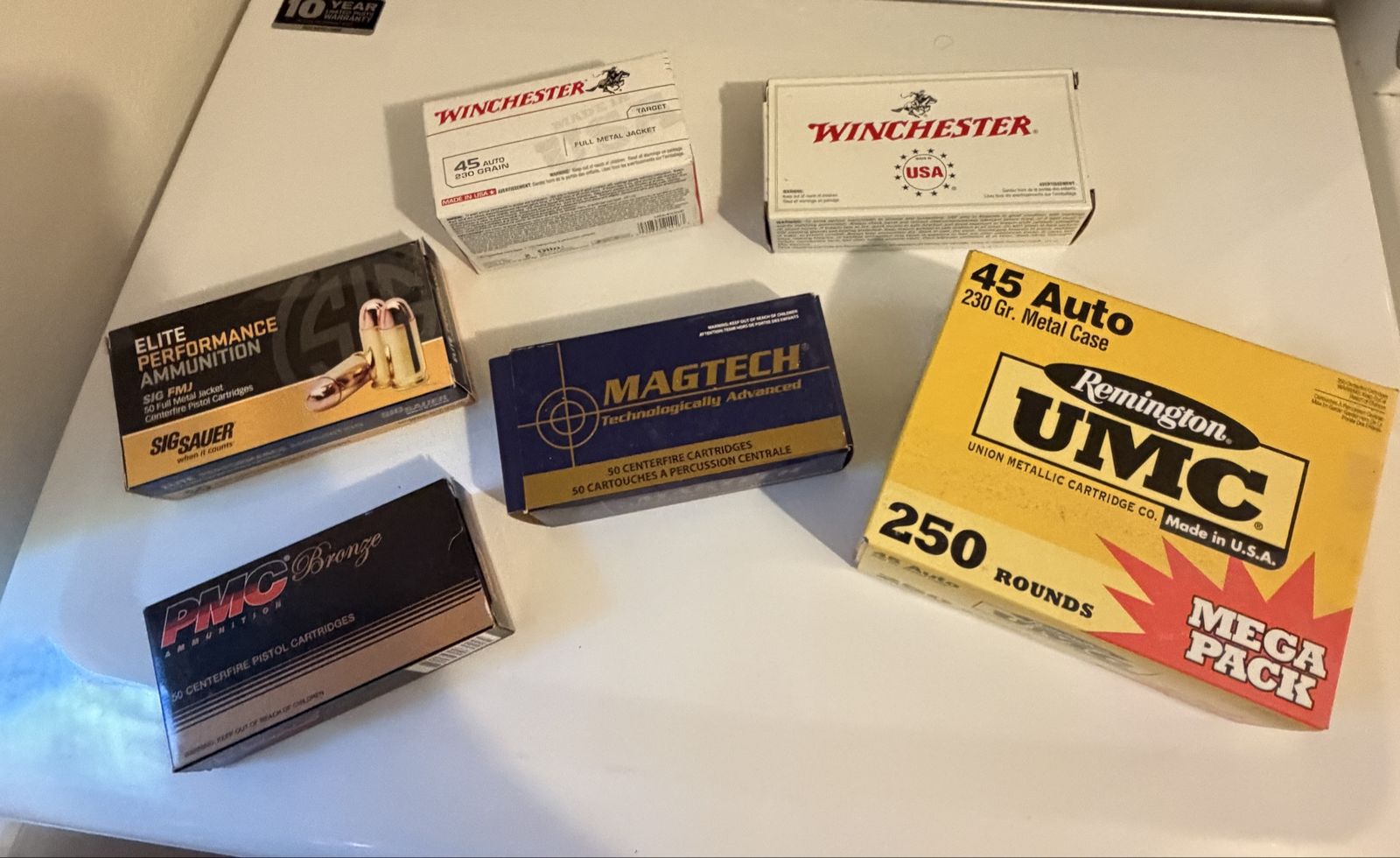 Assorted 45 Auto ACP Ammunition Lot - Remington, Winchester, Sig Sauer, PMC, Magtech