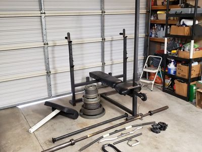 Olympic Weight Bench/ Weights 290 lbs / Barbell / Cable Attachments