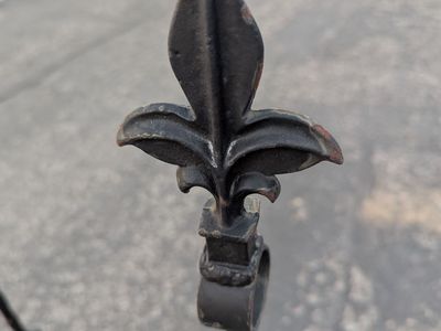 Pair Cast Iron Decorative Stands Fleur de Lis Top Black Iron