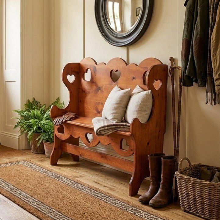 Pine Entryway Hearts Bench