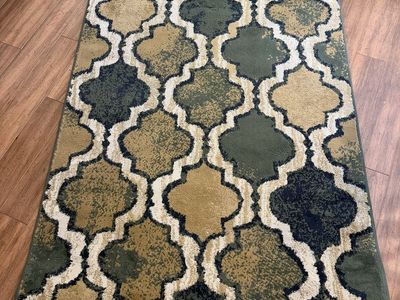 Area Rug with Moroccan Trellis Pattern Green Tan Cream 4x6