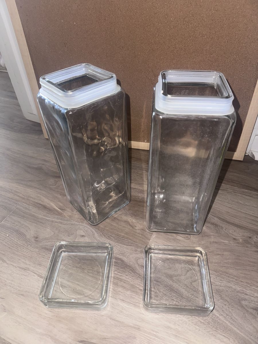 Set of 2 Tall Glass Storage Canisters with Airtight Lids