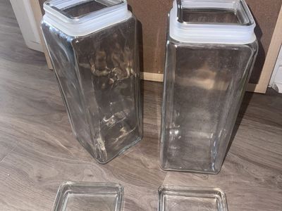 Set of 2 Tall Glass Storage Canisters with Airtight Lids