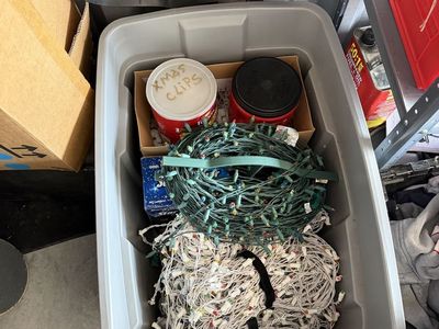 Christmas Lights and Hanging Clips Lot with Storage Totes