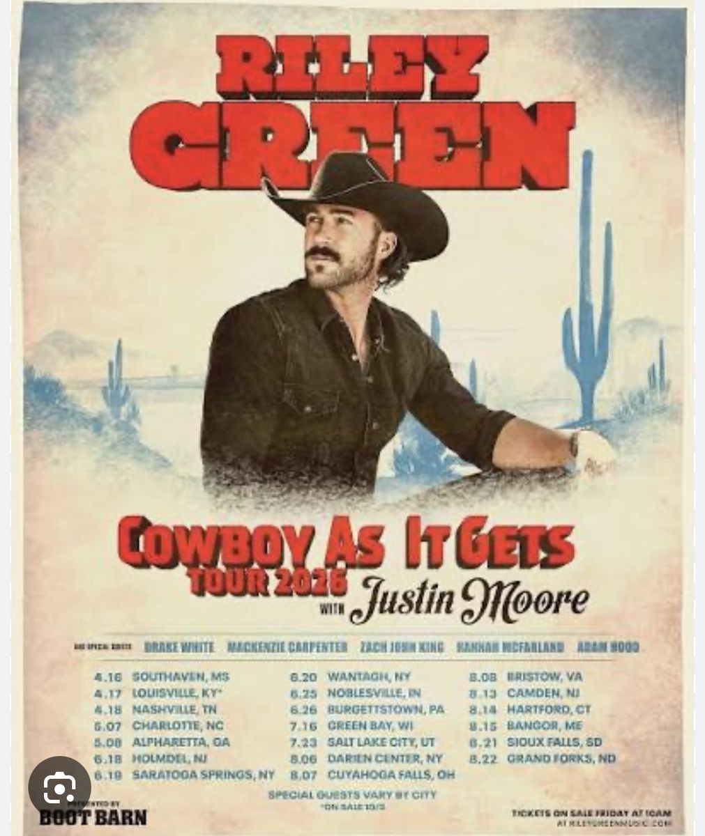 2 Riley Green "Cowboy As It Gets" Tour Tickets