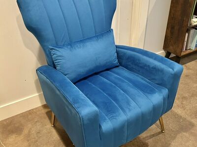New Blue Velvet Wingback Accent Chair Gold Legs