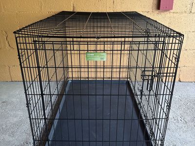 Large Midwest iCrate Dog Crate - Black Metal Wire, Double Door, 48L-30W-33H, with Removable Pan
