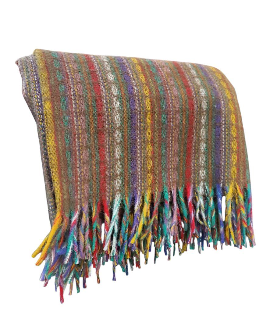 Colorful Wool Blanket with Fringe