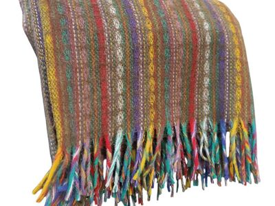 Colorful Wool Blanket with Fringe