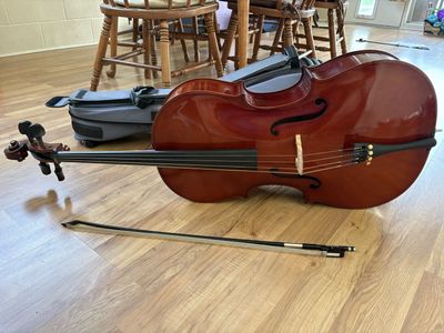 3/4 cello with case and bow