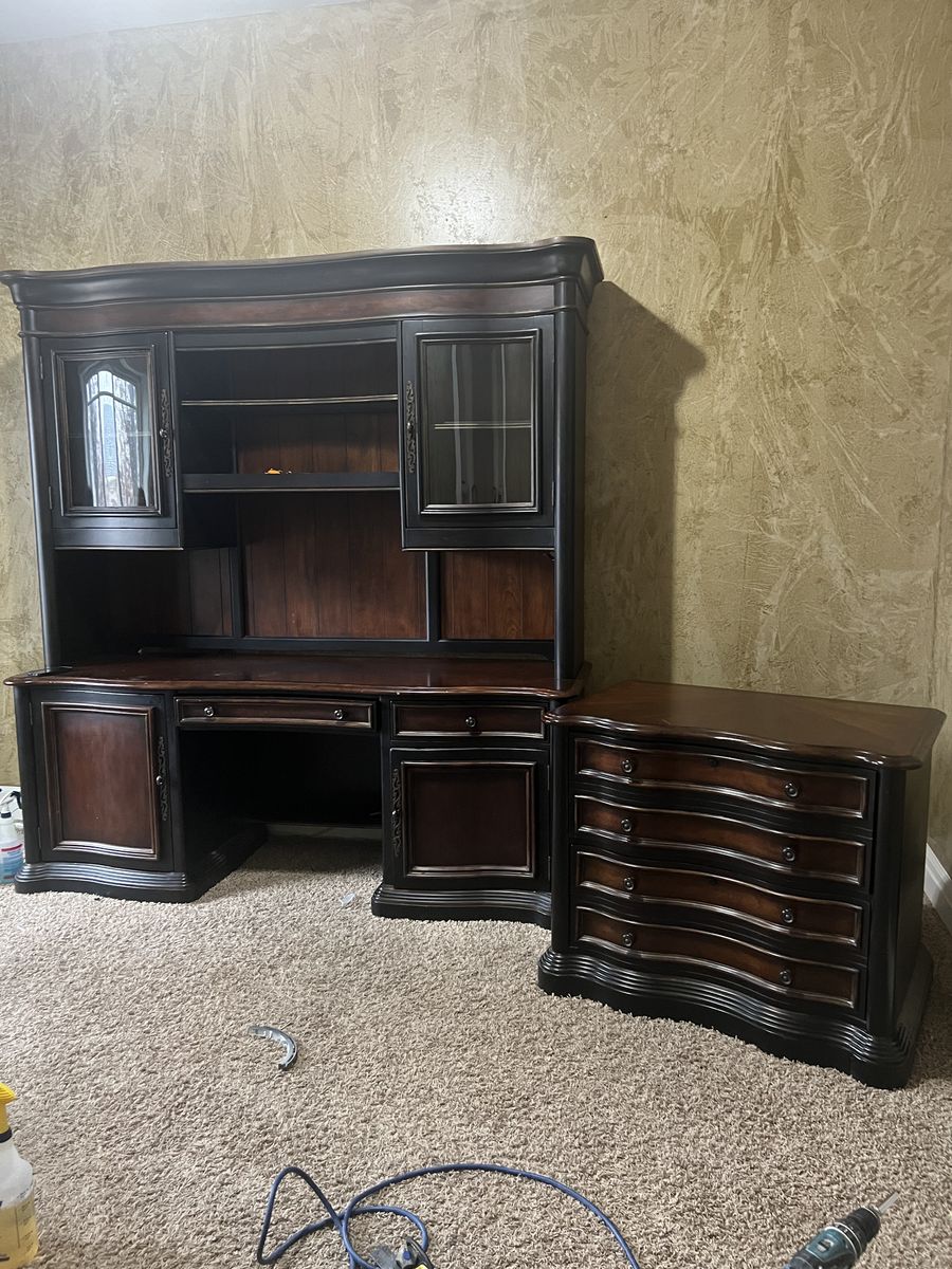 Hutch desk and filing cabinet