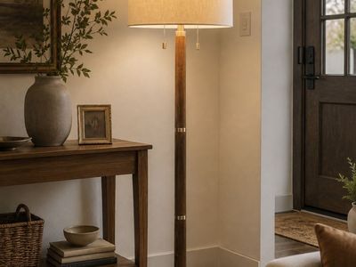 Mid-Century Style Walnut & Brass Floor Lamp
