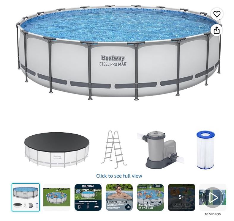Bestway Steel Pro MAX 18' x 48" Round Above Ground Pool Set w/ Filter Pump, Ladder & Cover, Gray