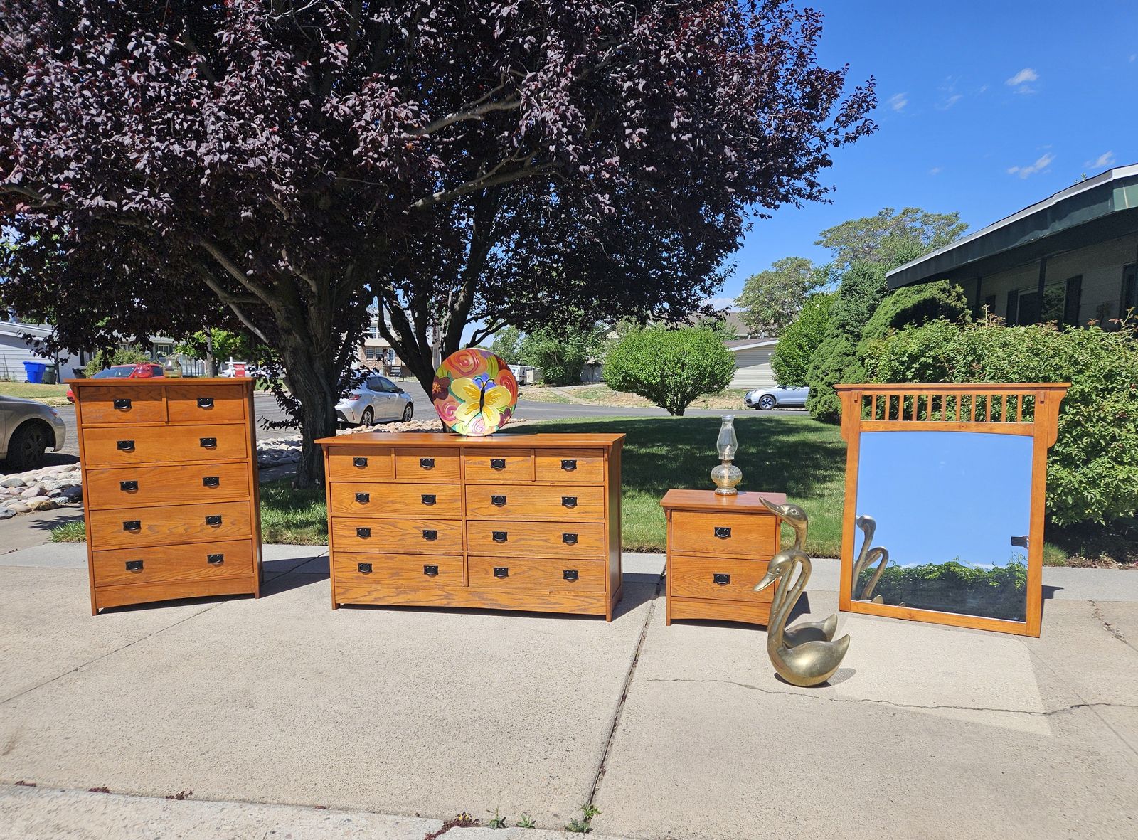 Vintage Mission Oak Wood Lowboy Dresser Credenza