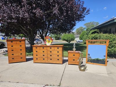 Vintage Mission Oak Wood Lowboy Dresser Credenza