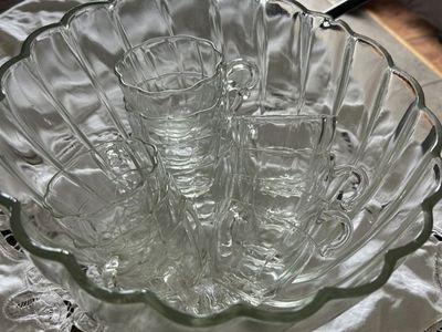 Glass Punch Bowl and Teacup Set