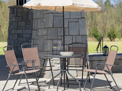 Six-Piece Brown Patio Garden Set | Umbrella Glass | Table | Chairs (GM-202012-BRN-GG)