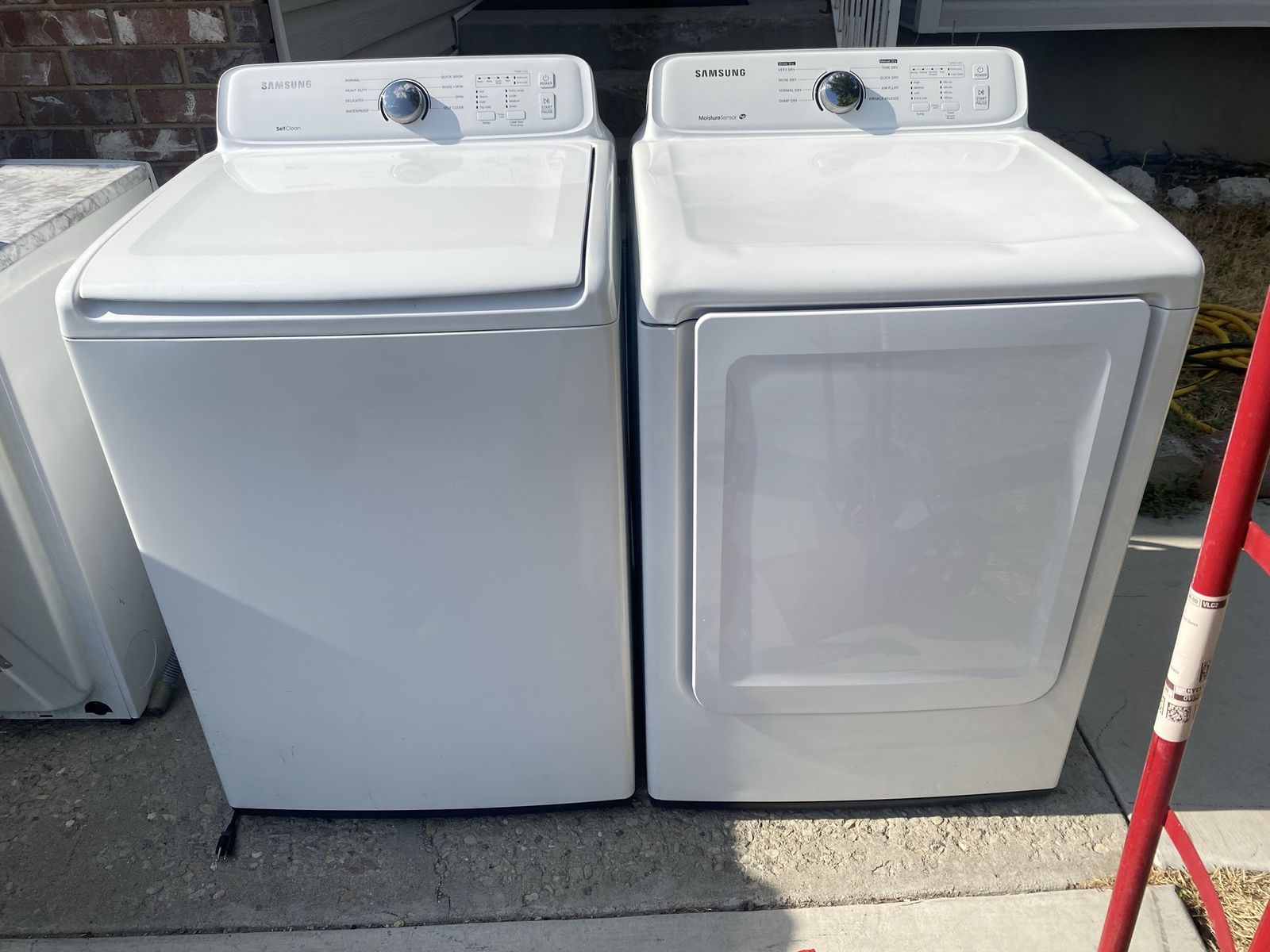 Samsung Top-Load Washer and Dryer Set in White large capacity. Free delivery, hoses, and install!