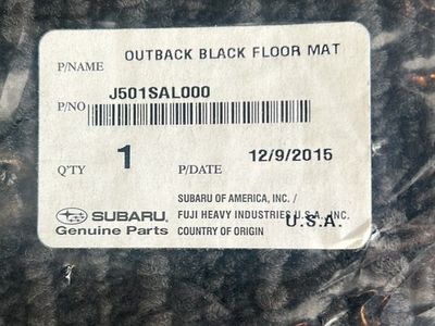Subaru Outback J501SAL000 Black Carpet Floor Mats (New for 2015-2016+ models)