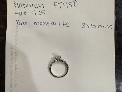 Platinum PT950 Pear Moissanite Vine Leaf Ring Size 5.25